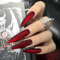 MouyouGlow Press on Nails Lang,Stiletto Cat Eye Dunkel Rot Burgundy Plain Magnetic Fake Nails with Nail Glue,Dark Wine Red Phototherapy Künstliche Fingernails