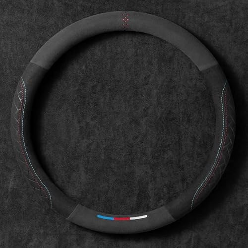 Lenkradbezug für BMW M3 E30 E36 E46 E92 E93, Nappaleder Steering Wheel Cover Anti-Rutsch Atmungsaktives Lenkradschutz Auto, Universal 37-38cm Lenkradbezug,O/2
