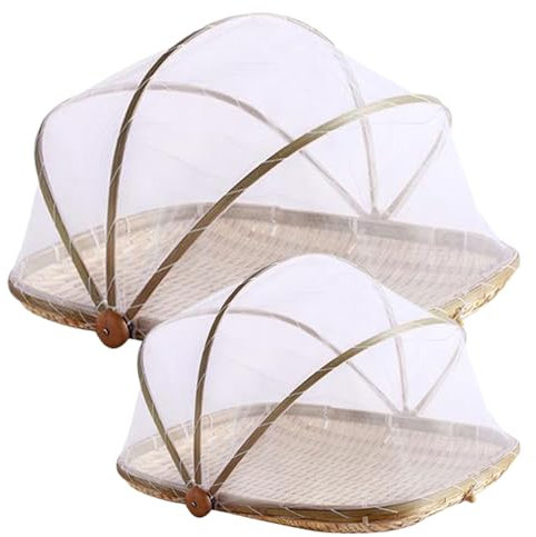 Tente de nourriture, 2pcs Fine en bambou en bambou filet alimentaire avec couverture réglable, couvertures polyvalentes de 13 pouces / 18 pouces pour sécher, servir, préserver et plus