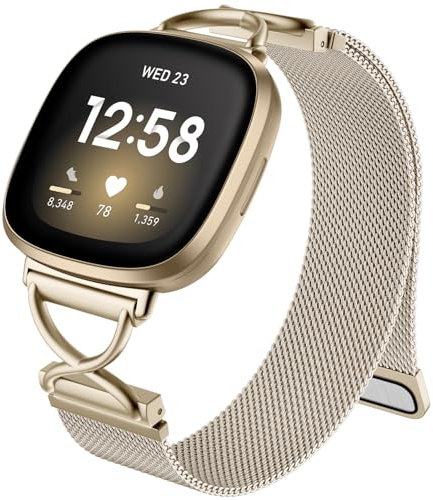 Charlam Metallarmband Kompatibel mit Fitbit Versa 4 Armband, Versa 3 Armbänder für Damen, Magnetisch Verstellbares Edelstahl Ersatzarmband für Fitbit Sense, Sense 2 Armband, ChampagnerGold