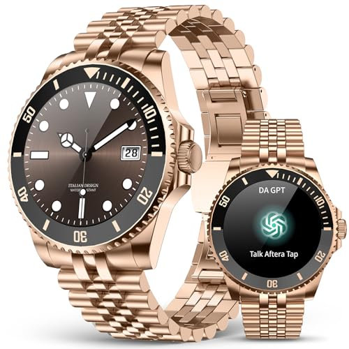 2025 KI Smartwatch Herren Rund, 1.19 Smart Watch mit Anrufe tätigen/Empfangen, 107 Sportmodi Fitnessuhr mit Herzfrequenz/Schrittzähler/Schlafmonitor, Wasserdicht Sportuhr für Android iOS, Gold