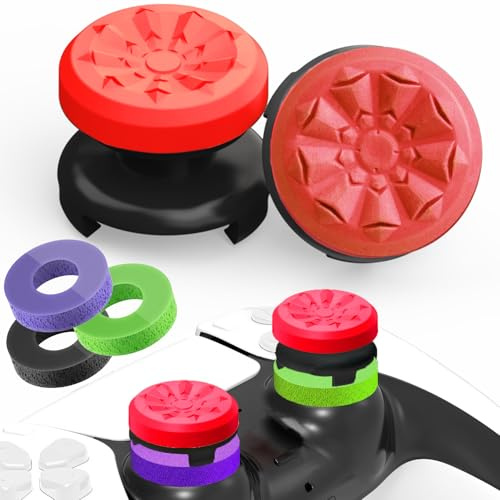 TEUVO FPS PS5 Joystick Kappen, Zubehör Set für PS4 & PS5 Controller 2 Controller Sticks Thumb Grips + 3 Precision Rings Aim Schaumstoffring für Thumbstick Stoßdämpfer Verbesserter Komfort Genauigkeit