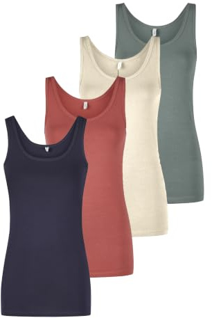 ONLY Tank Top Damen Baumwolle Stretch Slim Fit Onllive LUV 4er Pack Set Basic Shirt Rundhals Trägershirt Ärmellos Oberteile Einfarbig, Größe:L, Farbe:Pack 4