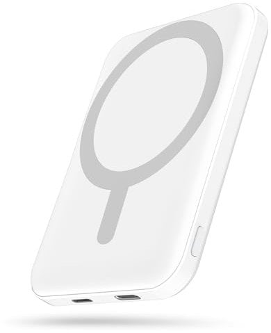 Podoru for Magsafe Powerbank iPhone 5000mAh,Powerbank mag-Safe mit Typ-C Kabel,Powerbank Magnetisch PD 20W Schnellladen,Powerbank iPhone mag-Safe für iPhone 16/15/14/13/12 Pro Max/Pro/Plus/Mini Weiß