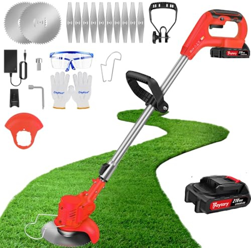 Rasentrimmer Mit Akku Leichter Freischneider Akku Rasentrimmer mit 21V Batterie Elektrischer Rasentrimmer Teleskop-stiel Elektro Trimmer Gartenkantenfräser Metall Schneidklingen für Garten Motorsense