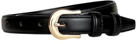 NUREINSS Damen-Gürtel aus Echtleder mit vergoldeter Schnalle für Jeans, Anzughosen & Business-Outfits, 1.8cm Breite Ledergürtel Schwarz 105cm
