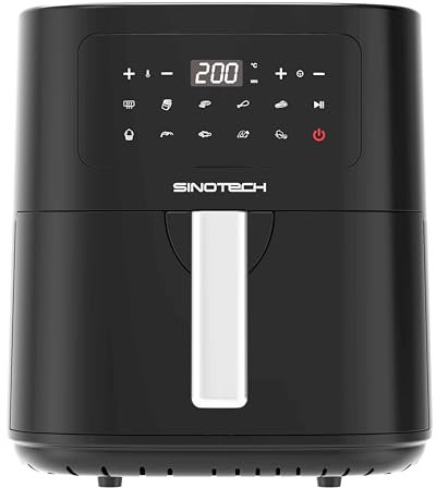 Sinotech Friggitrice ad Aria Digitale, 6L, Display Touch Screen, 10 Programmi Preimpostati, Cestello Estraibile, Cottura a 360°