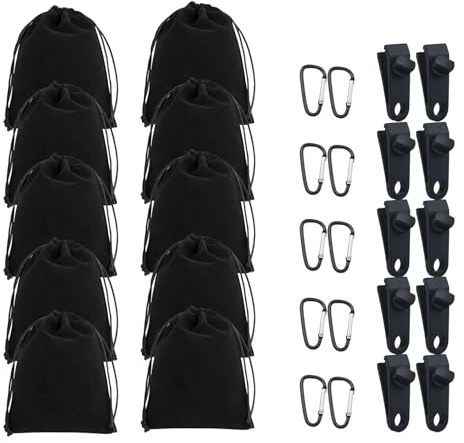 DAOOZHU Borsa Zavorra Portatile con 10 Sacchetti Sabbia Riempibili, 10 Moschettoni per Fissaggio Rapido e 10 Clip,Ideale per Stabilizzare Tende,pesi per telo piscina