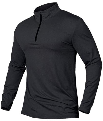 Baustellen Gadgets Shirts Viertelreißverschluss Langarm Laufpullover Tops Outdoor Sweatshirt Farbenfrohe Tops (Black, S)