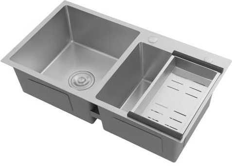Stainless Steel Double Bowl Kitchen Sink Inset Countertop Basin with Strainer and Drainer 78 cm Rectangular Modern Steel Bowl for Utility Room Or Bar