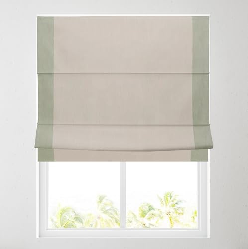 Soft Textured Ara Bordered Roman Blinds - Durable Fittings Easy Fit (Natural/Sage 153cm)