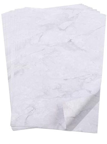 100 Blatt DIN A4 Briefpapier Marmor Optik, Weiß, beidseitig bedruckt, bedruckbar, 200 g/m²