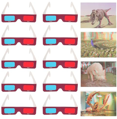VILLCASE 10pcs Paper Cardboard Glasses for Movie Viewing Red Blue Lenses Stem Classroom Projects Lightweight Viewing Eyewear