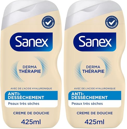 SANEX - Derma Thérapie - Crème de douche anti-dessèchement - Gel Douche - Peaux très sèches - Réduit les démangeaisons - Complexe d’acides aminés et acide hyaluronique - 425ml