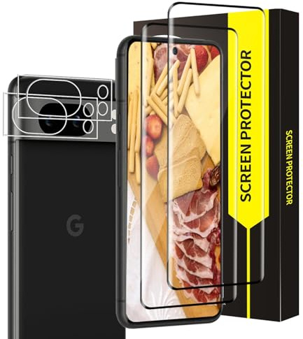 Cable Leader Verre trempé pour Google Pixel 8 Pro 5G Vitre Protection, Dureté 9H Anti Rayures, Couverture 3D Sans Bulle, 0,33mm HD Sensibilité Google Pixel 8 Pro Protection écran+Caméra Verre(2+2)