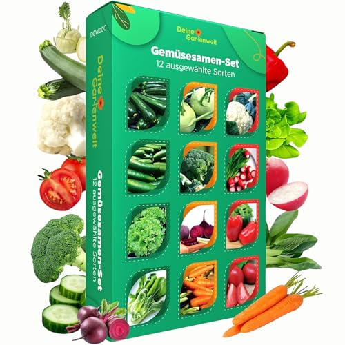 Gemüse Samen Set – 12 Sorten Samen Gemüse – Saatgut Gemüsesamen – Anzuchtset Gemüse inkl. Tomaten, Gurken, Radieschen, Zucchini, Paprika & Mehr – ideal als Geschenkset - 5er Pack