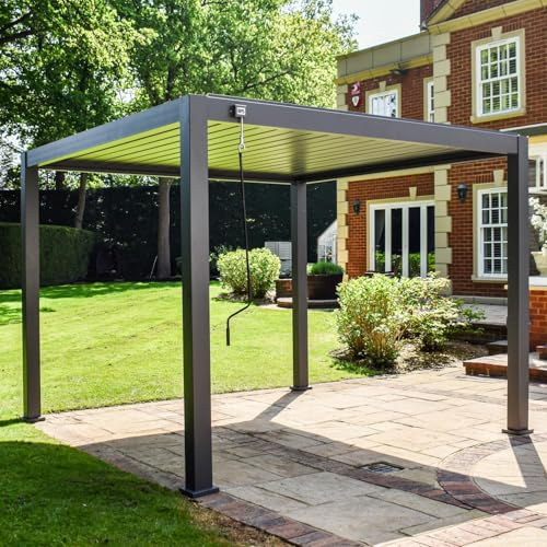 BPS® Grand Full Aluminium Pergola – Revêtement en Poudre 100% | Résistante aux intempéries | Poteaux de 120 mm | Double persienne | Drainage intégré | Montage Facile (3 x 3)