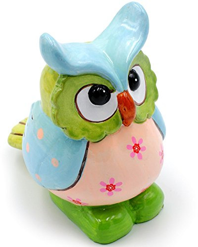 alles-meine.de GmbH 1 Stück große - Deko Figur - lustige Eule/Uhu - türkis - grün - 16 cm - stabile Dekofigur - Innen & Außen - aus Porzellan/Keramik - Eulen Vögel - fü..