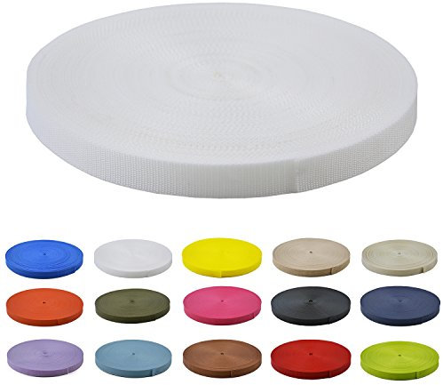 Gurtband Polypropylen 10 Meter lang - 1 Menge Verschiedene Breiten 10mm 15mm 20mm 25mm 30mm 40mm 50 mm (Weiß, 25MM)