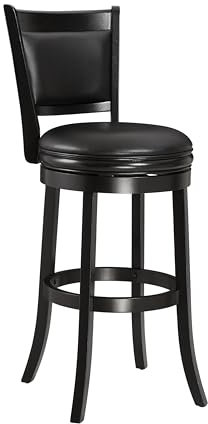 Ball & Cast Taburete de Bar Giratorio con Respaldo, Taburete de Altura de Bar Acolchado, Taburete de Bar de Madera de 30 Pulgadas para Isla de Cocina, Negro
