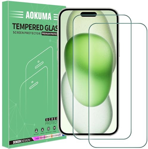 AOKUMA Tempered Glass for iPhone 15 Pro Max/iPhone 15 Plus Screen Protector, [2 Pack] Premium Quality Guard Film, Case Friendly, Shatterproof, Shockproof, Scratchproof oilproof