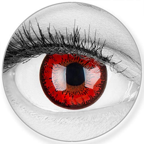Farbige rote Crazy Fun Kontaktlinsen Red Flower - Mit Gratis Linsenbehälter - Topqualität zu Karneval, Fasching und Halloween Mit Stärke -2.50 Dioptrien