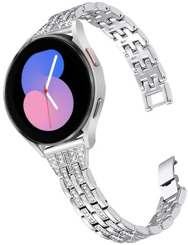 DEALELE Armband Kompatibel mit Samsung Galaxy Watch 7 / FE / 6/6 Classic / 5/5 Pro / 4/4 Classic / 3 41mm, 20mm Glitzer Diamant Metall Ersatz Armbänder für Huawei GT3 / GT2 42mm, Silber
