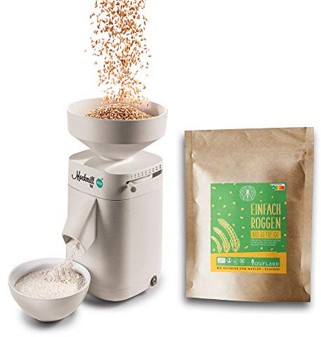 Getreidemühle Mockmill 100 | Made in Germany | Edelkorund und Keramik Mahlstein (Mockmill 100 + Bio Roggen)…
