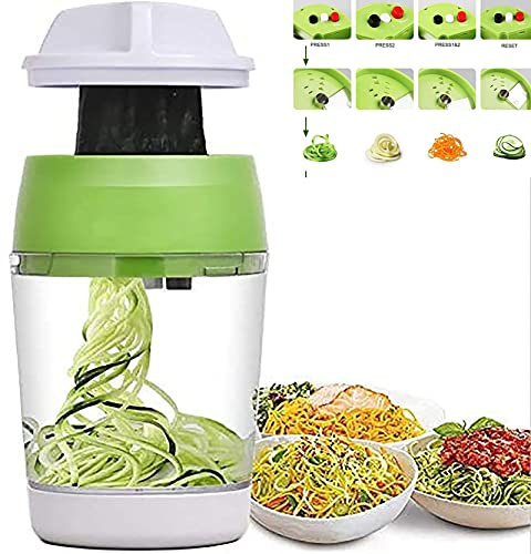 5 in1 Handheld Spiralizer Vegetable Slicer, Spiral Cutter with Container, Carrot Cucumber Onion Zucchini Noodle Spaghetti Maker Spiral Slicer