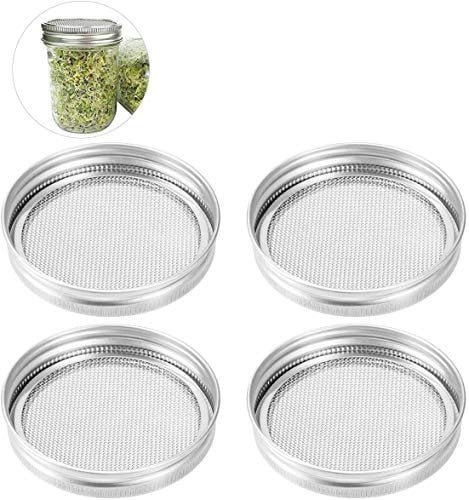 ProLeo 4 Stücke Edelstahl Sprossenglas Deckel Kit für hervorragende Belüftung Weithals Einmachgläser Einmachgläser für die Herstellung