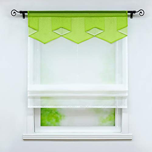 Joyswahl Voile Raffrollo Modernes Bändchenrollo mit farbigem Abschluss »Anita« Wohnzimmer transparent Gardinenschal mit Tunnelzug BxH 100x140cm Grün 1er Pack