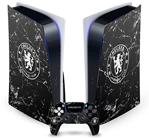 Head Case Designs Officially Licensed Chelsea Football Club Black Marble Mixed Logo Vinyl Faceplate Sticker Gaming Skin Decal Compatible With Sony PlayStation 5 PS5 Disc Console & DualSense Controller