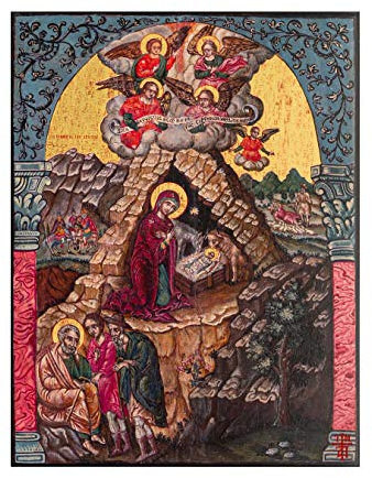 Vergoldete Ikone der Geburt Christi 18.Jahrhundert (23 x 30 cm)