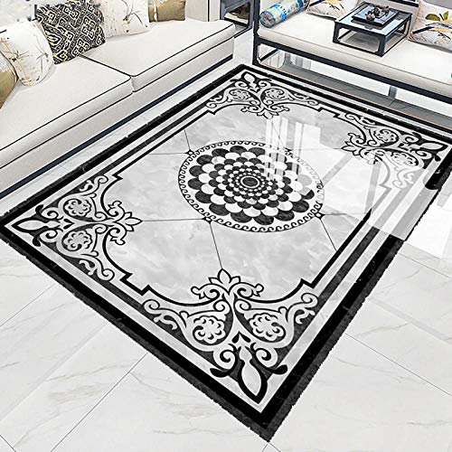 PVC selbstklebend wasserdicht 3D Bodenaufkleber europäischen Stil schwarz weiß grau Teppich Wohnzimmer Schlafzimmer Boden Wandbild Tapete-250 * 175cm
