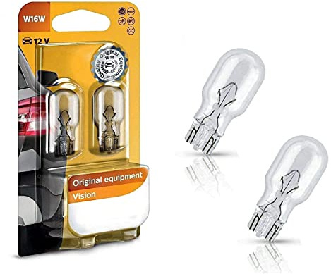 2x Philips Vision W16W 12V W2,1x9,5D 12067B2 - Long Life Bremslicht Hecklicht Rückfahrlicht Nebelleuchte Ersatz Halogen Birne E-geprüft