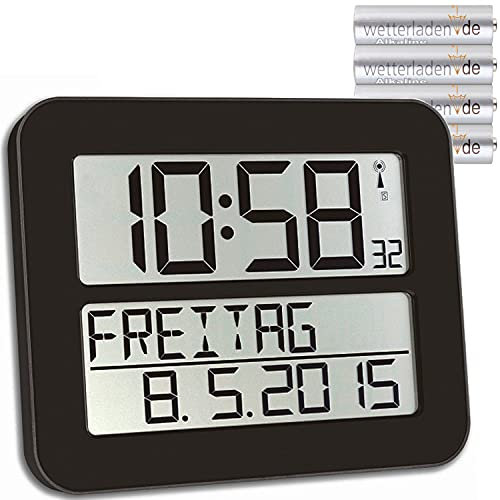 TFA Dostmann Timeline Max Funkuhr, Wanduhr, digital, mit Wochentag und Weckfunktion