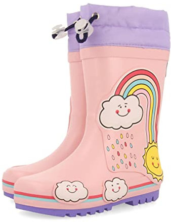 Stivali da pioggia rosa con arcobaleno per bimba e bimbo holar