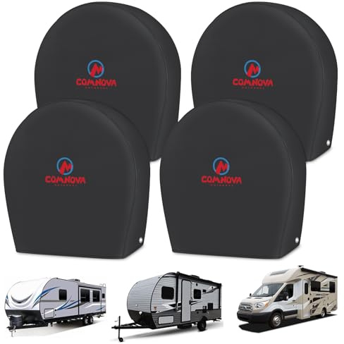 RV Tire Covers 4 Pack, Tough Tire Wheel Protector for Truck, SUV, Travel Trailer, Camper, Motorhome, Boat, Van, PU Oxford Waterproof Sun Rain Snow Protector Cover, Fits Tire Diameters 26-29 inch