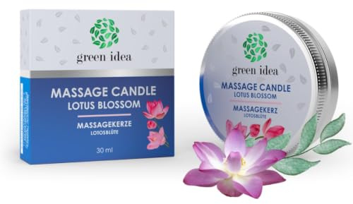 Green idea Massagekerze Lotusblüte 30 ml – natürliche Massageöl-Kerze mit Sheabutter, Bienenwachs & Mandelöl – ohne Mineralöl, dermatologisch getestet, für Wellness & Entspannung (Lotusblüte)