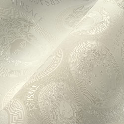 VERSACE WALLPAPER Creme Weiß Luxus Tapete Vliestapete Logo Medusa leicht glänzend 386116 10,05x0,70m Made in Germany