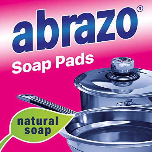 abrazo soap pads for washing up, pack of 15 multi-use steel wool sponges with soap for daily cleaning, non scratch scourer pad, biodegradable degreaser