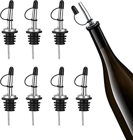 7 Pack Liquor Pourer with Rubber Dust Caps, Bottle Pourers for Spirits, Stainless Steel Freeflow Liquor Spirits Pourer Speed Pourers Wine Bottle Spirits Pourers Tapered Spout with Rubber Dust Caps