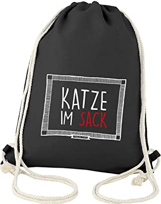 United Labels Tacheles Turnbeutel - Katze im Sack Sportbeutel mit Kordelzug Baumwolle Schwarz 34,5 x 45 cm