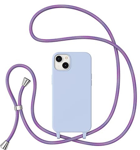 ZTOFERA Crossbody Lanyard Case for iPhone 14 Plus (6.7), Liquid Silicone Protective Phone Case with Adjustable Strap Neck Cord Necklace Girls Women Soft Cover for iPhone 14 Plus, Violet
