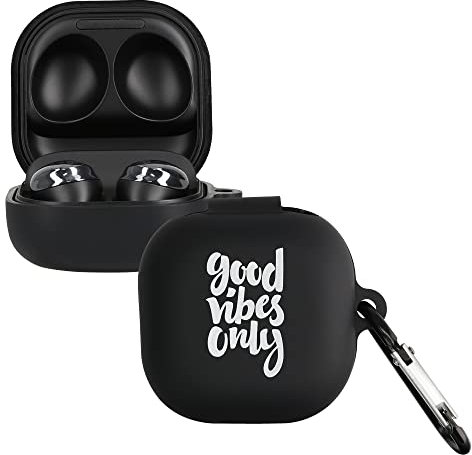 kwmobile Silicone Case Compatible with Samsung Galaxy Buds 2 Pro/Buds 2 / Buds Live Case Cover - Good Vibes Phrase White/Black
