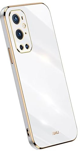 Topme Silikonhülle für OnePlus 9 Pro (6.7 Inches), [handyhülle im Goldrand-Stil] - Weiß