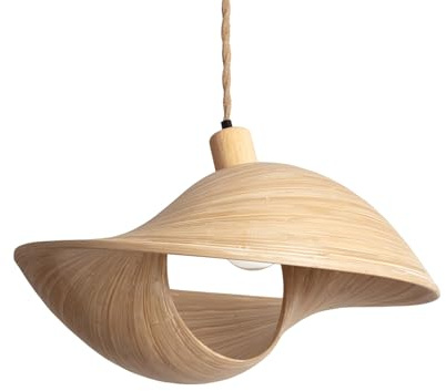 ILUZZIA LEDKIA LIGHTING - Suspension Bambou Shuka Acacia | E27 Compatible | Design Naturel et Boho-Chic | Pour Salon, Chambre, Restaurant | 1750mm x Ø480mm, Naturel Tressé, Bambou