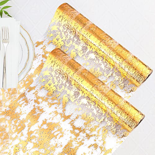 Tischläufer,2 Rollen Tischband mit Beschicht,28cm×10m Pailletten Tischläufer Gold Tischband,Glänzend Tüllband Polyester,Dekoratives Tischband,Edle Tischdeko für Deko Hochzeit Party Geburtstag(Gold)