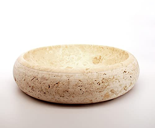Lavabo rond en travertin – Bol fait à la main – Lavabo de salle de bain – Récipient aiguisé et ciselé