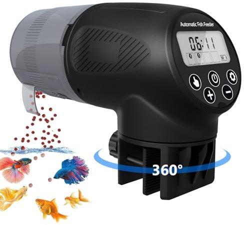 Automatico Cibo Pesci Mangiatoia per Acquario: Pesce & Acqua Tartarughe Mangime Piccolo Distributore Automatica con Temporizzatore, Fino a 4 Poppate al Giorno, per Feriali & Gita Festiva